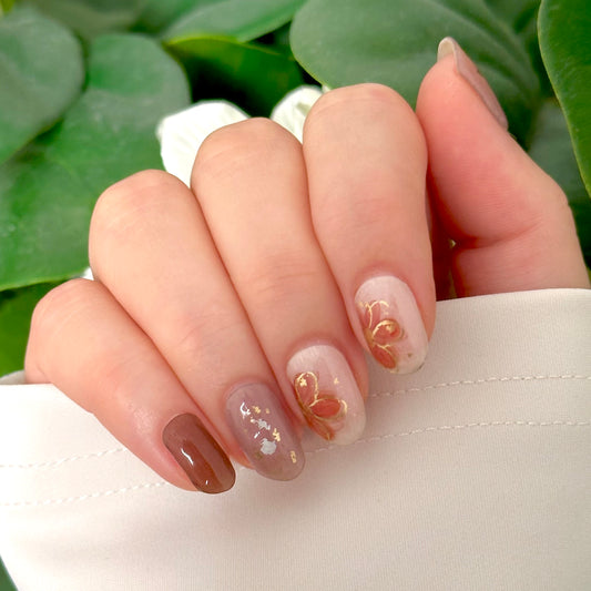 Mocha Flower Gel Nail Stickers