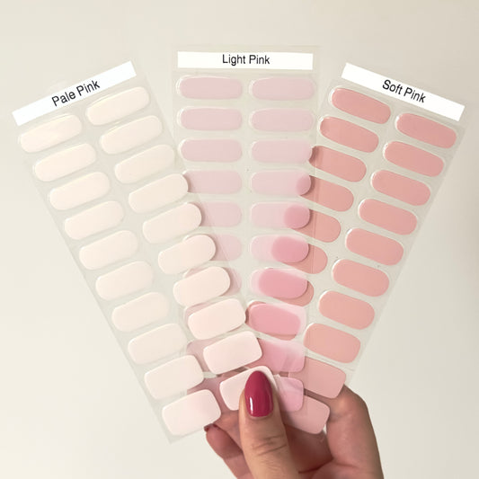 Set van 3 met effen roze nude kleuren. Pale Pink; een hele licht roze tegen het wit aan. Light Pink; licht roze en licht doorzichtig. Soft Pink; een hele licht roze nude kleur.