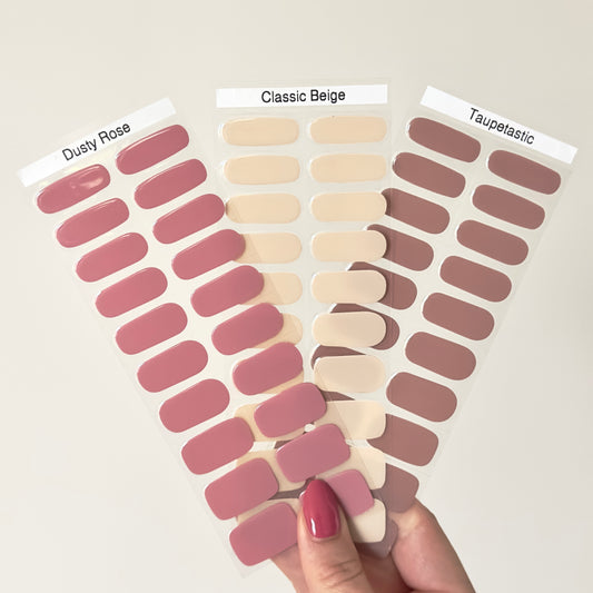 set met 3 effen neutrale tijdloze kleuren. Een oud roze, beige en taupe/bruinig. 