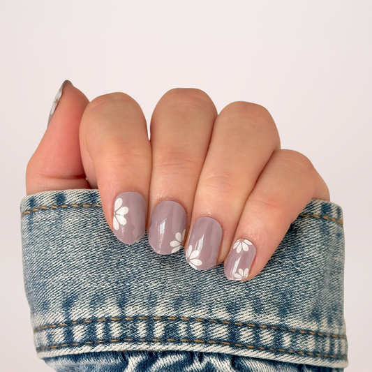gellakstickers mauve kleur met witte bloemen