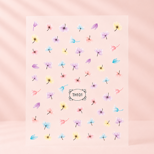 Nail art nagelstickers in pastel kleurige watercolored bloemen 